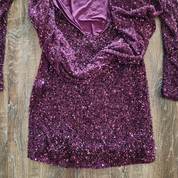 Retrofete Mertzi Sequin Dress in Purple Size Small Mini Long Sleeve NWT - Picture 7 of 10